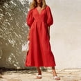 thumbnail image 2 of ZHOGXU Women's Summer Dresses V Neck Puff Half Sleeve Maxi Dress Casual Sundress For Work,Red,M, 2 of 4