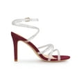 thumbnail image 3 of BLISSFUL STEP Women's Rhiness Strappy Stiletto Heels Sandals Burgundy 10, 3 of 7