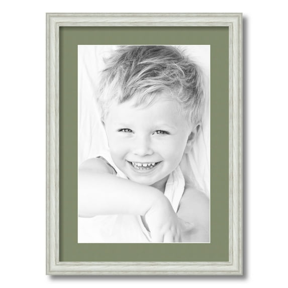 ArtToFrames 16x22 Matted Picture Frame with 12x18 Single Mat Photo Opening Framed in 1.25 Off White Wash on Ash and 2 Basil Mat (FWM-4098-16x22)