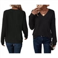 thumbnail image 2 of Camisas de Larga para Mujer, Cuello en V, Blusas Casuales de Otoño, Corte Holgado, Suéteres Ligeros, Túnicas, Ropa de Moda. Negro S, 2 of 6