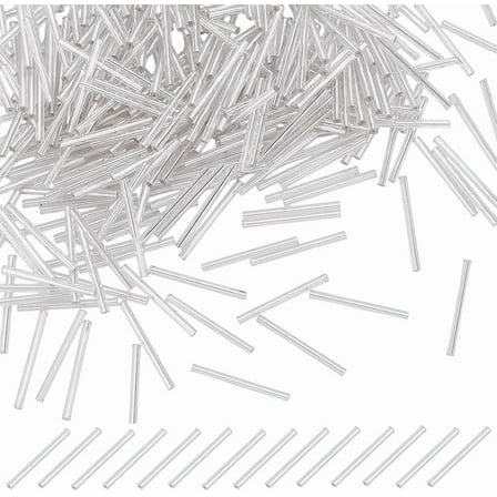400Pcs Silver Glass Bugle Beads 31-34mm Long Clear Tube Loose Beads Kit Small Seed Craft Beads Connector Beads for Bracelet Necklaces Earring Jewelry Making Hole:0.5-1mm