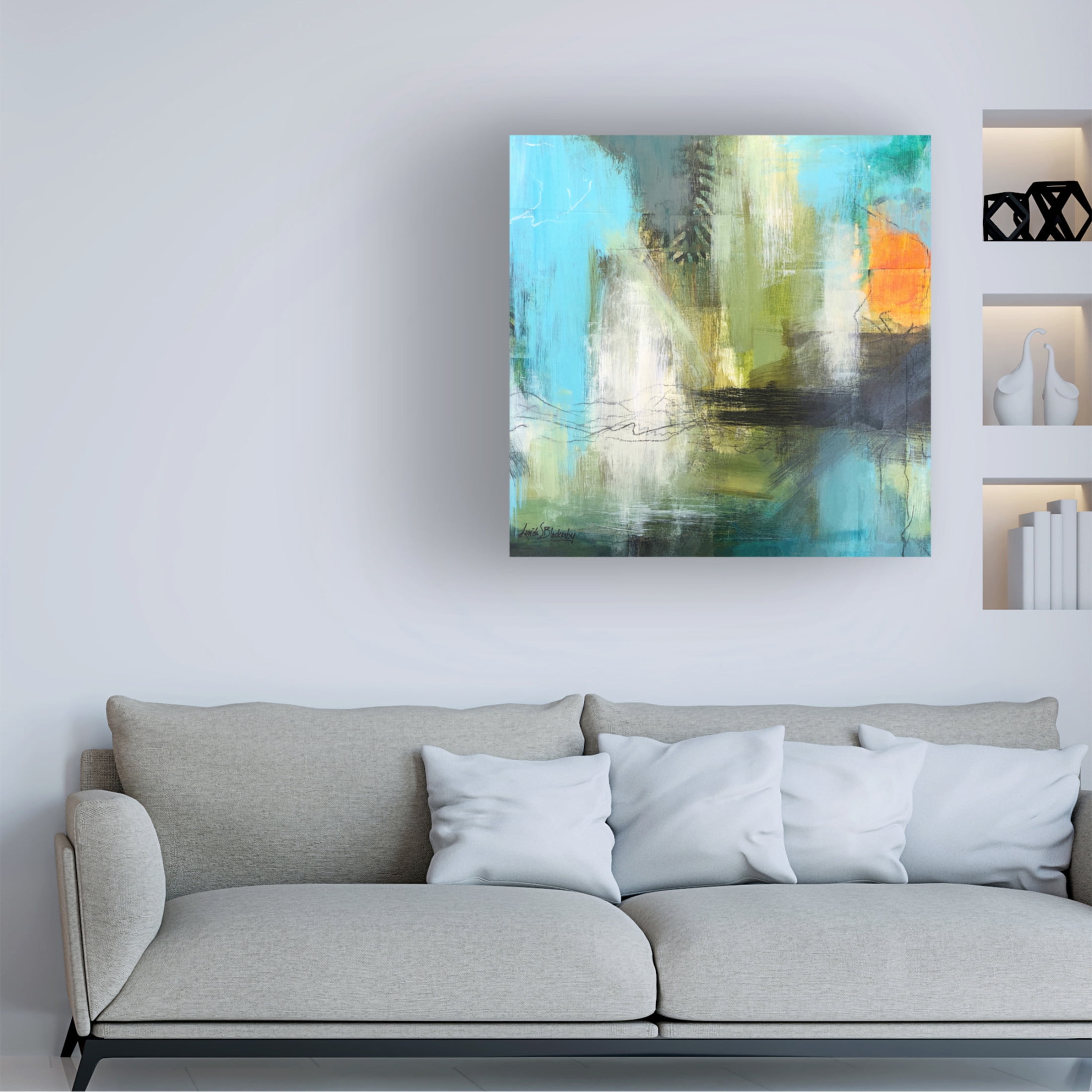 Canvas Wall Art - Linda S. Blackerby 'Aqua Serenity 2' Wall Art for Living Room, Bedroom, or Office Décor by Trademark Fine Art - 14 x 14 Inches