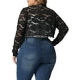 thumbnail image 2 of MODA NOVA Juniors Plus Size Sheer Floral Lace Shrug Open Front Crop Cardigan Black 1X, 2 of 6
