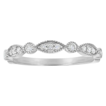 Band Vintage Ring - 10kt White Gold 1/5ct Diamonds Vintage Inspired Art Deco Anniversary Wedding Band Ring