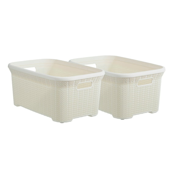 Superio 50L Knit Laundry Basket with Cut-Out Handles - Cream Beige (2 Pack)