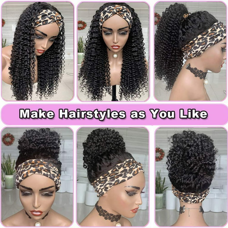 Human Hair Headband Wigs for Black Women Peruvian Virgin Hair Deep