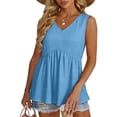 thumbnail image 5 of Qwertyu Tank Tops for Women Summer Babydoll Peplum Tops V Neck Sleeveless Shirts Dressy Casual Blouses Beach Vacation Clothes Blue M, 5 of 5
