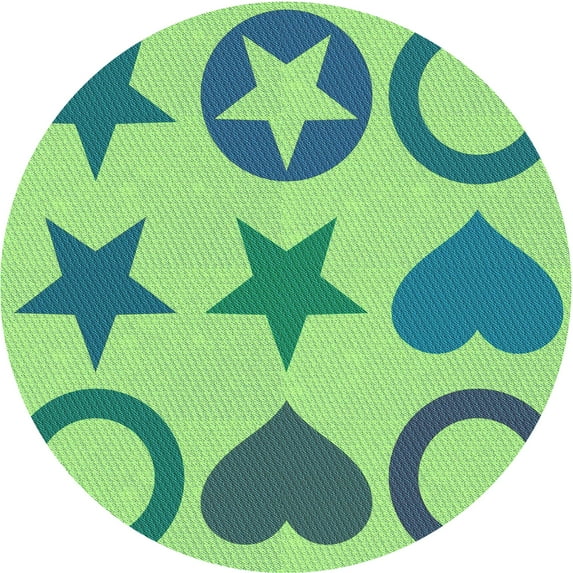 Ahgly Company Machine Washable Indoor Round Transitional Yellow Lawn Green Area Rugs, 4' Round