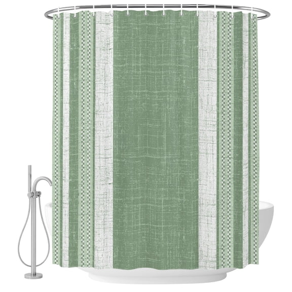 Vintage Green Striped Shower Curtains for Bathroom, Fabric Bath Curtains Decor, Bath Tub Curtain Farmhouse Modern Stripes Boho Texture Decorative Shower Curtain Sets with 12 Hooks, 72x72 Inch