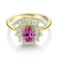 thumbnail image 2 of Gem Stone King 1.50 Ct Oval Pink Created Sapphire 18K Yellow Gold Plated Silver Flower Ring, 2 of 4