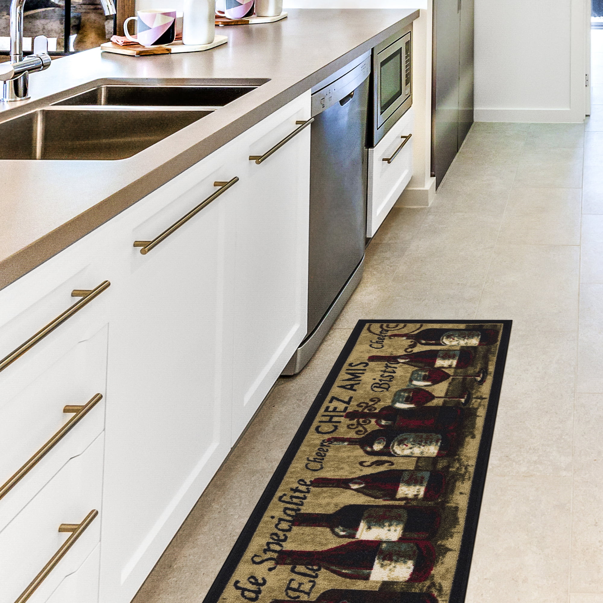 Ottomanson Machine Washable Non-Slip Rubberback Wine 2x5 Kitchen Runner Rug, 20" x 59", Beige