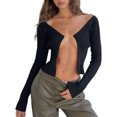 thumbnail image 2 of Femmes col en V profond haut maigre chaîne Cardigan décontracté ouvert devant chemise pull hauts, 2 of 9