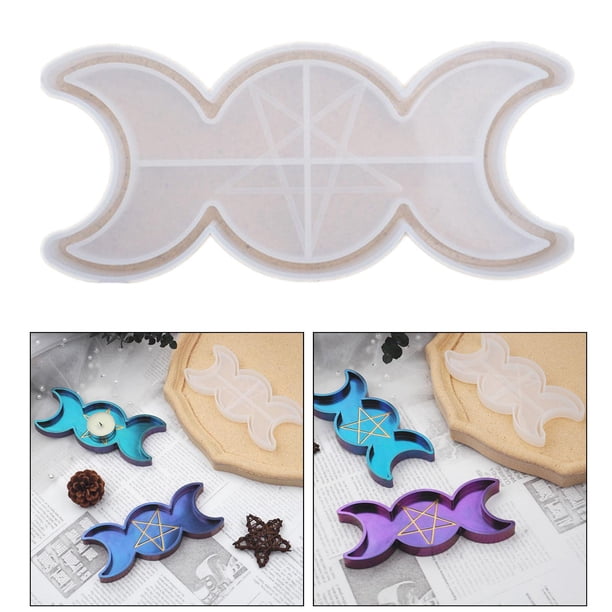Moldes de bandeja de de luna triple, moldes de resina de bandeja de fase lunar, molde de silicona de bandeja de soporte de vela de estrella de l Baoblaze moldes de silicona para resina