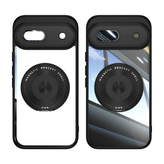 Designed for Google Pixel 8a Crystal Clear Back Case, Luxury Case with Lens Protector Drop Protective Magnetic Rotating Ring Kickstand Shockproof Thin Fit Phone Case Cover, Black
