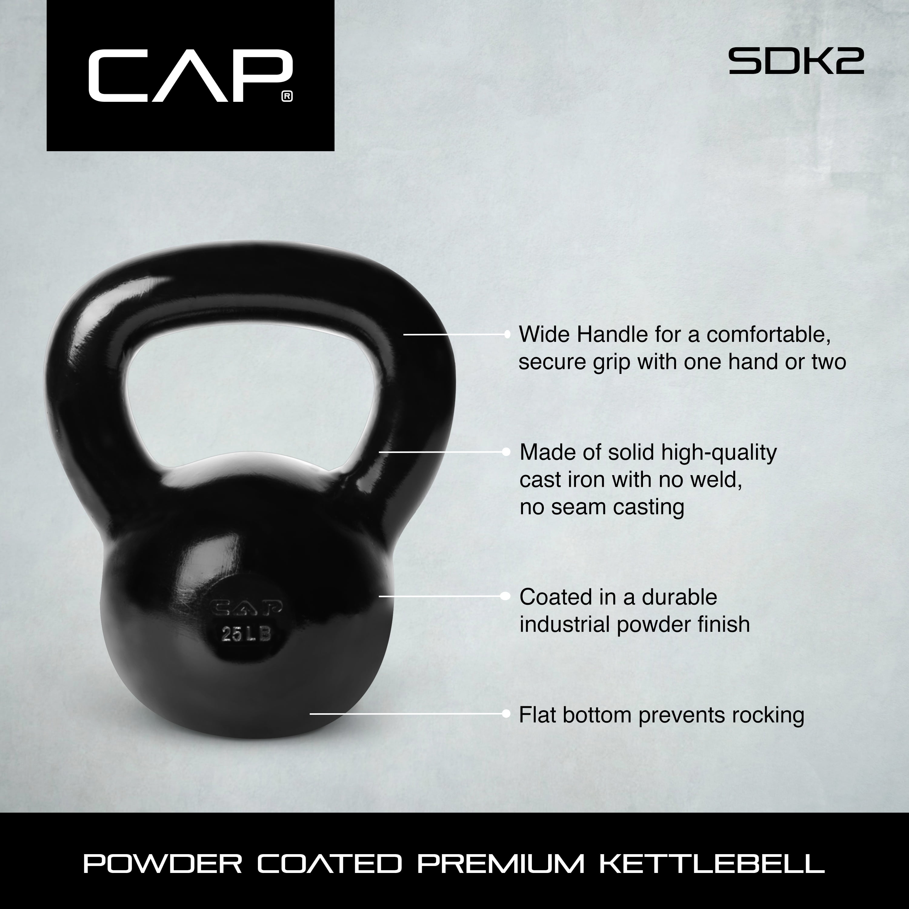 CAP Barbell Cast Iron Kettlebell, Black, 45LBS