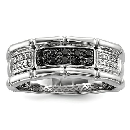Diamond2Deal Sterling Silver Black and White Diamond Band Ring Size 11 for...