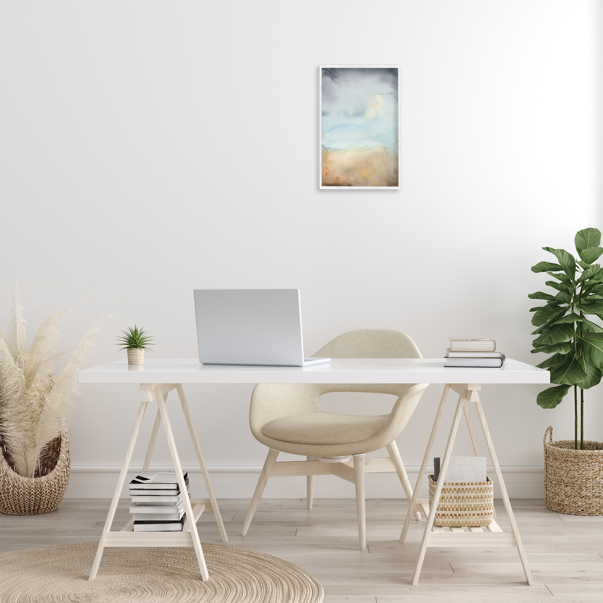 Stupell Industries Soft Fluid Landscape Abstract Painting White Framed Art Print Wall Art, 12 x 18
