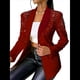 thumbnail image 2 of Blazer de Negocios para Mujer, Chaqueta de Traje de Larga con Abertura Frontal, Abrigo con Botones de Diamantes de Imitación, Ropa de Oficina Vino Tinto S, 2 of 7