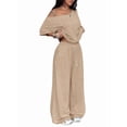 thumbnail image 3 of Women'S 2 Piece Travel Outfits Casual Short Sleeve Knit Sweater Set Wide Leg Pants Lounge Sets Khaki XL, 3 of 8