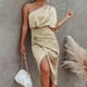 thumbnail image 4 of Vestido de mujer con un hombro al descubierto Túnica irregular Vestido largo Color sólido Traje de vacaciones FLhrweasw Nuevo, 4 of 9