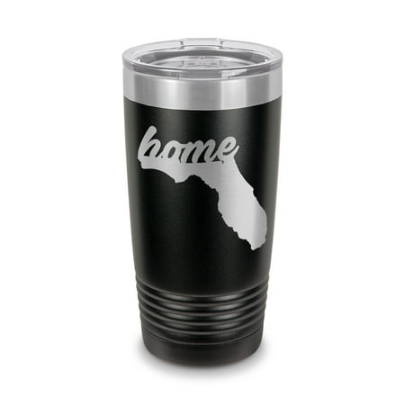 

Florida Home Tumbler 20 oz - Laser Engraved w/ Clear Lid - Stainless Steel - Vacuum Insulated - Double Walled - Travel Mug - state shaped fl love - Black