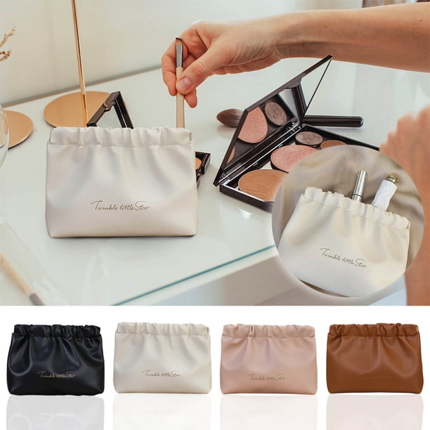 Fiudx Bolsa de Maquillaje Romántica con Sobre Rojo, Solución Portátil para Guardar y Organizar, con Metralla de Metal Galvanizado, Acabado En Cuero Cremoso, Pequeña y Elegante, Ideal para Cosméticos