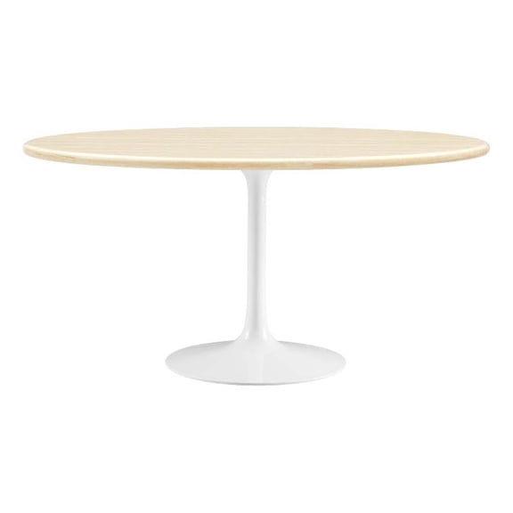 Maklaine 60" Oval Modern Wood Dining Table in White and Brown