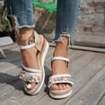 thumbnail image 2 of Espadrilles for Women 2026 Summer Trendy Open Toe Band Ankle Strap Wedge Sandals Casual Bohemian Beach Vacation Dress Heels White Size 6.5, 2 of 7