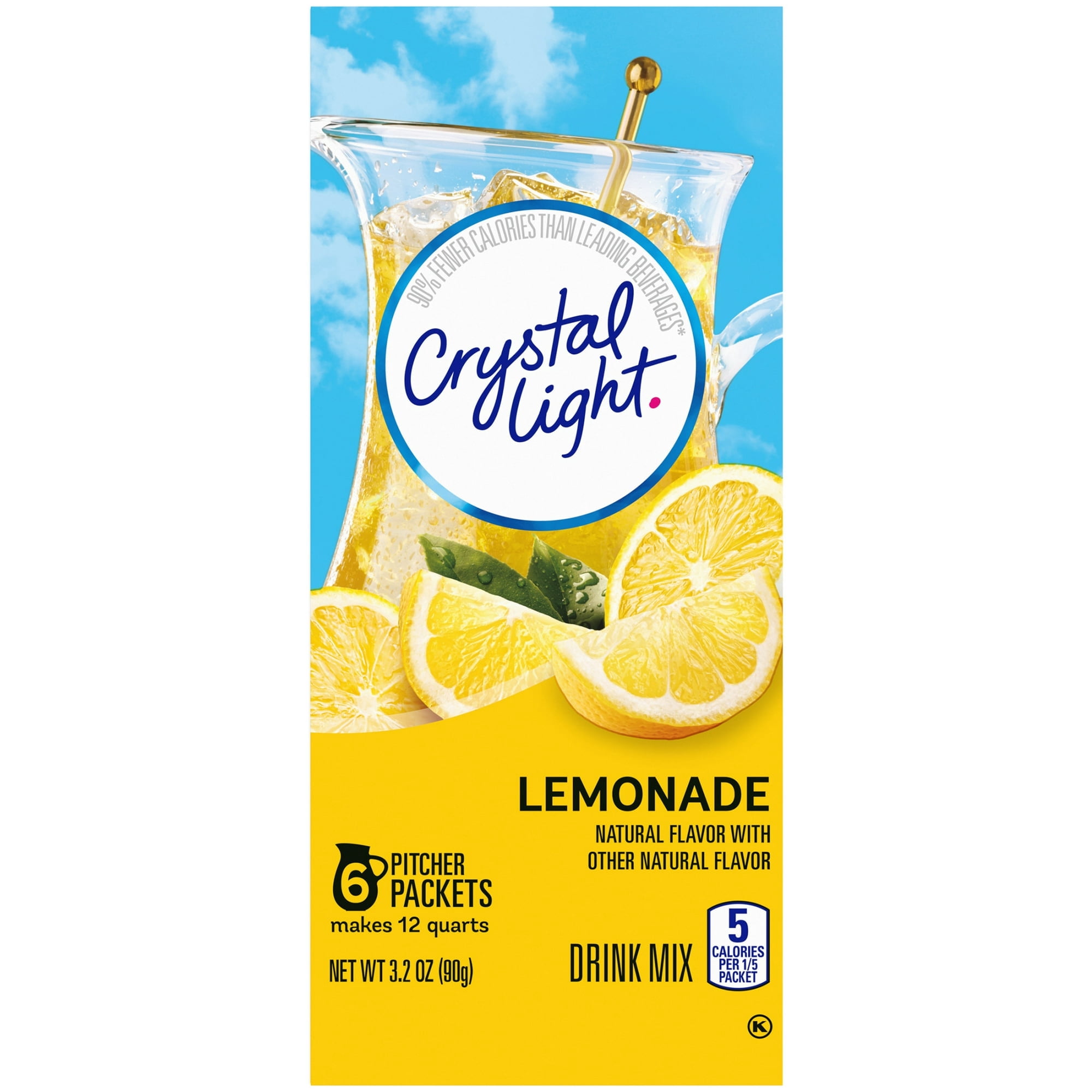 Crystal Light Lemonade Sugar Free Drink Mix Caffeine Free, 6 ct Pitcher Packets, 3.2 oz (Pack of 4)