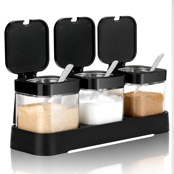 Botes de especias de vidrio transparente con diseño de sello de silicona hermético, material de calidad alimentaria, base de almacenamiento de gran capacidad para organización de camas de boda (3