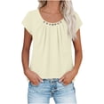 thumbnail image 3 of Dressy Blouses for Women Plus Size Crew Neck Short Sleeve Solid Color Pleated Front Tops for Women Beach Vacation Clothes Travel Business Casual Outfits, 3 of 9