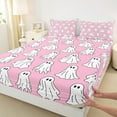 thumbnail image 3 of Manfei Girly Pink Ghost Full Size Sheets, Kawaii Boo Skull Bed Sheets, Teens Sugar Halloween Sheet Sets, Microfiber Bedroom Decor, 4 Pieces, 3 of 7