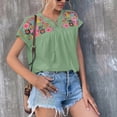thumbnail image 2 of Enjoytime Women Tops Trendy Embroidered Printed Tassel Tie Short Sleeve Blouses Summer V Neck Dressy Casual Shirts, 2 of 7