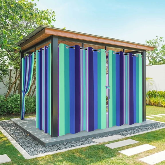 Mexican Style Outdoor Curtains for Patio Waterproof, Grommet Outdoor Privacy Panels, Colorful Mexico Stripes Teal Blue Weatherproof Outside Curtains for Porch/Cabana 54"Wx95"L, 2 Panel
