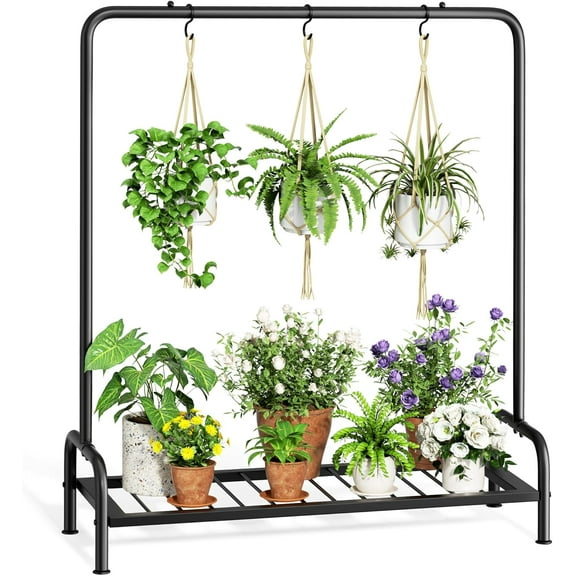Plant Stand Outdoor Tall 40'' Plant Shelf For Patio Metal Plant Rack Flower Pot Clearance With 3 Hooks