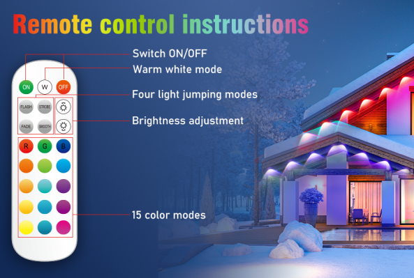 Home Permanent Outdoor Lights Smart RGB+IC Outdoor Lights IP68 Waterproof Eaves Lighting for Christmas All Festive Decorations