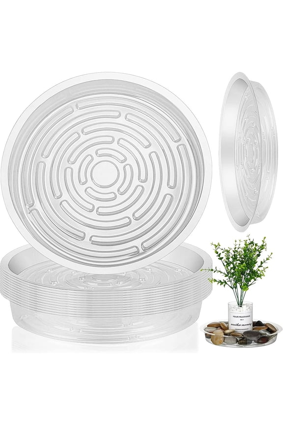 12 Pack Plant Saucers 10inch, Clear Plastic Planter Trays Plant Water Catcher Tray, Flower Plant Pot Saucer Plant Drainage Tray for Indoors, Outdoors