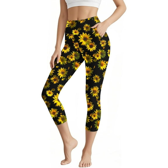 PFRNLF High Waisted Yoga Pants for Women with Pockets High Waisted Workout Print Capri Leggings