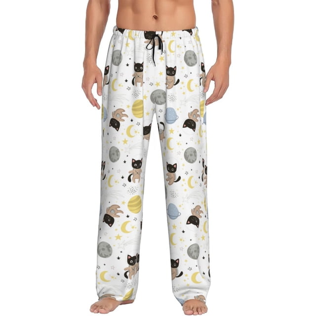 Balery Cute Cat Pantalones de pijama para hombre, pijama ultraligero, pantalón de descanso-XX-Large