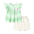 thumbnail image 3 of HILEELANG Little Girls 100% Cotton Bunny Stripe Ruffle Short Set, Sizes 7T, 3 of 7