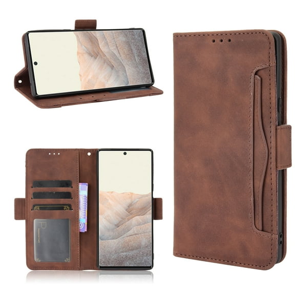 Pixel 6 Wallet Case, Flip Folio Stand PU Leather Protective Magnetic Bumper Soft TPU Shockproof Phone Case for Google Pixel 6, Brown