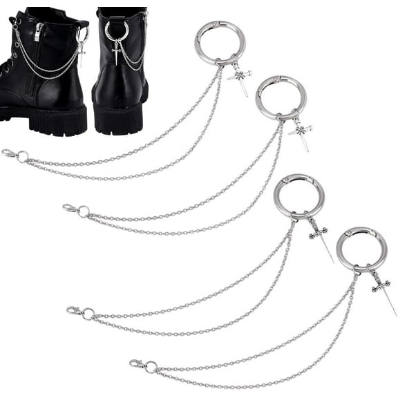 1set 4pcs 2 styles Cross Iron Chain Boot Strap Chains with Alloy Spring Gate Rings 200mm 2pcs/style