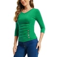 thumbnail image 4 of BLUSA RUCHADA PARA MUJERES CHIC DE INSPIRE CON BOTONES DECORATIVOS, CUELLO EN V, MANGA 3/4, TOP DE PUNTO S EN VERDE TREBOL, 4 of 6