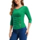thumbnail image 4 of BLUSA RUCHADA PARA MUJERES CHIC CON BOTONES DECORATIVOS, CUELLO EN V, MANGAS 3/4, TOP DE PUNTO SÓLIDO XL VERDE TRÉBOL, 4 of 6