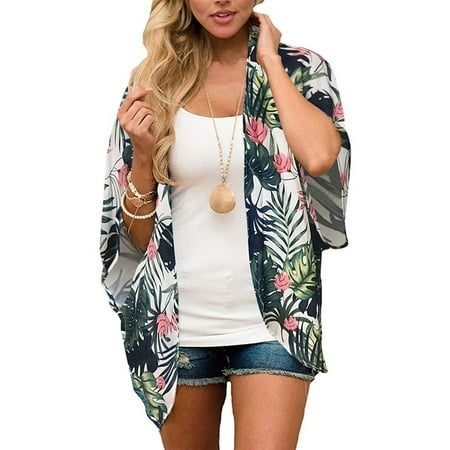 

Leutsin Women s Casual Fashion Loose Retro Multi-color Print Mid-sleeve Cardigan