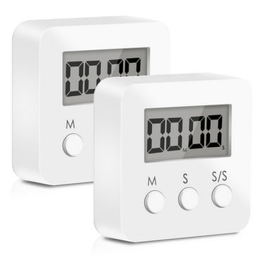 TSV 2pcs Mini Kitchen Timers, Digital Timers with Loud Alarm, LCD Display, White