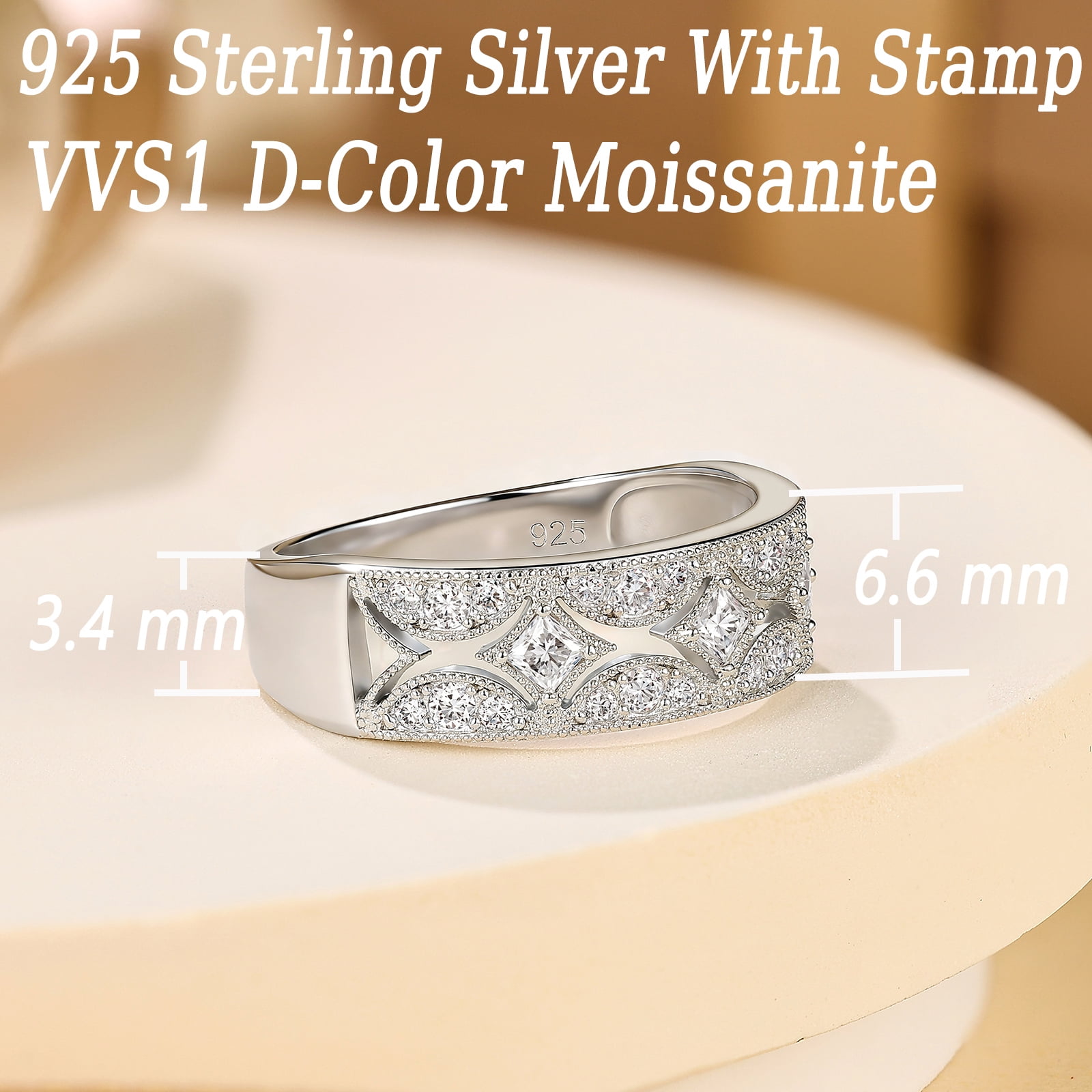 Newshe Jewellery Wide Moissanite Wedding Bands for Woman 925 Sterling Silver Eternity Rings Size 7