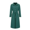 thumbnail image 4 of Oplxuo Women's Long Sleeve Shirt Dress, Elegant Solid Button Down Casual A-Line Midi Wedding Guests Party Dresses with Belt, 4 of 6