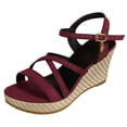 thumbnail image 6 of Rokment Women's Platform Wedge Dressy Sandals Stylish Casual Cross-Straps Espadrilles Chunky Heeled Beach Strappy Summer Shoes for Ladies Vacation Wine Size 7.5, 6 of 8