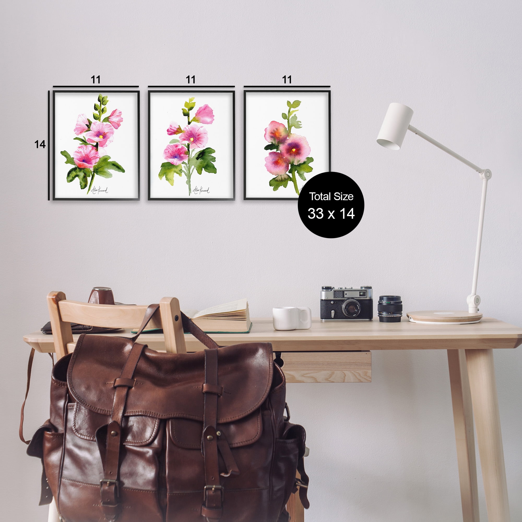 Stupell Industries Pink Flower Watercolors Botanical & Floral Painting Black Framed Art Print Wall Art, 11 x 14, Set of 3